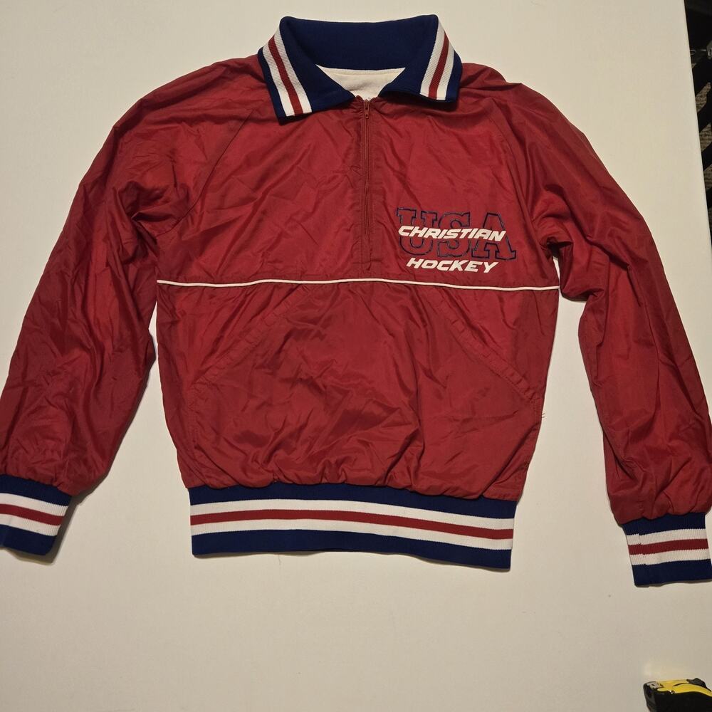 Vintage 80s Christian USA Hockey Jacket ALR Windbreaker Pullover Made In USA L M